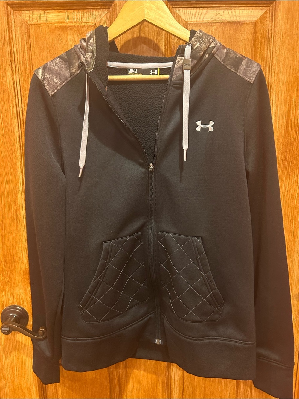 Under Armour Black Hooded Zip Jacket with Camo Accents